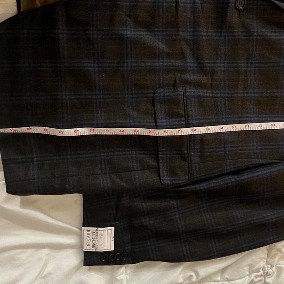 Size 40 Long Trussini Italy Wool Gray and Blue Dual Vent Stitched Lapel Blazer - Picture 6 of 8